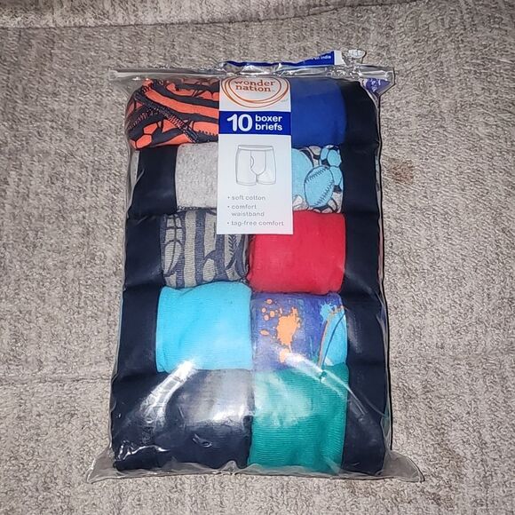 Wonder Nation Boys Underwear, Soft Cotton Boxer Briefs, 10-Pack Size XL (14-16) - Picture 4 of 5